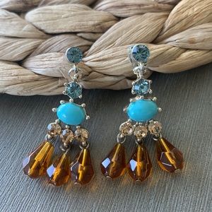 Amber, turquoise and light blue earrings